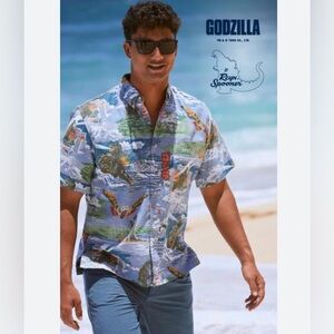 Reyn Spooner Godzilla in Nippon Gray M Traditional